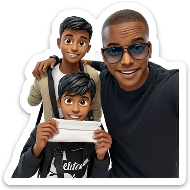 boys with smiles and bags sticker