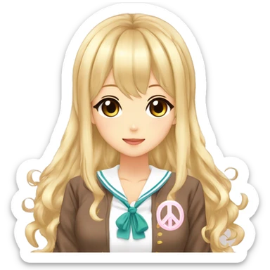 gyaru, kogal, kogyaru, school uniform, blonde hair, tan, tan skin, gyaru v, peace sign, v sign sticker