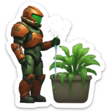 Doom slayer watering plants sticker