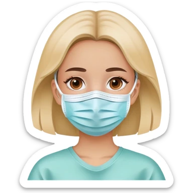 Girl wearing a COVID medical face mask sticker