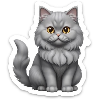 cinematic-[grey persian cat]-realistic-full-body-sitting-emoji,-tail-curled-playfully-around-its-paws,-head-tilted-dramatically,-fluffy-[grey]-fur,-simplified-yet-realistic-focused-features,-highly-detailed,-glowing-with-an-almost-sarcastic-glow sticker