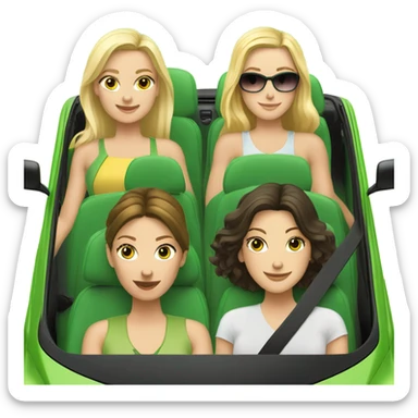 Two Caucasian blonde girls and two Caucasian brunette girls riding in a green volkswagen convertible sticker