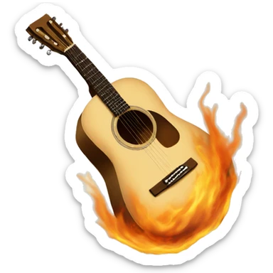 beige acoustic guitar burning sticker