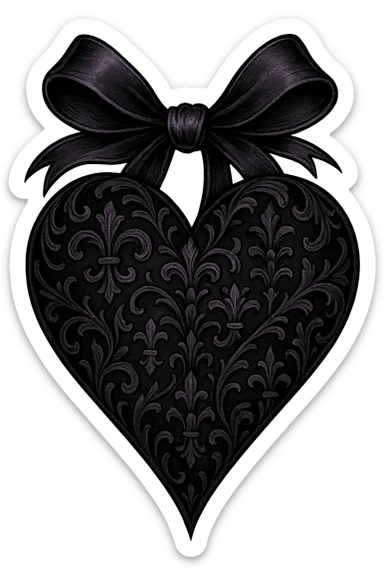 gothic style heart with a ribbon bow, black and purple colors sticker