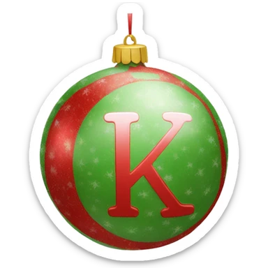 A hanging Christmas ball with the letter K in the middle of it sticker