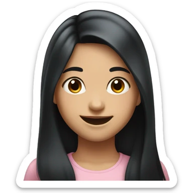 girl with a long black hair and rosy cheeks smileing sticker
