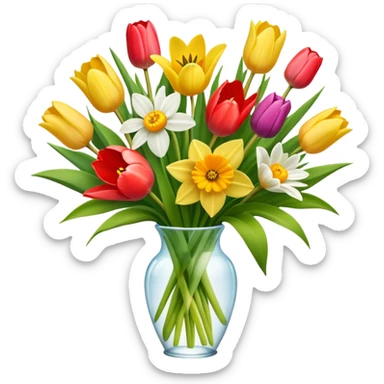 spring flower bouquet with tulips, daffodils, and daisies sticker