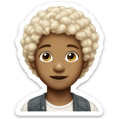 light skin vitiligo boy with curly fluffy hair sticker