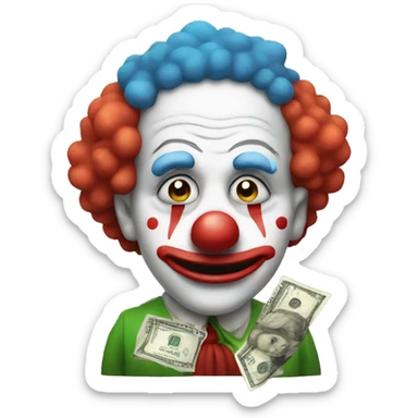 sad clown with money sticker