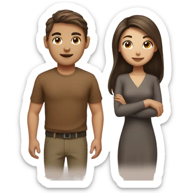 Brown haird asian girl with brown haired guy sticker