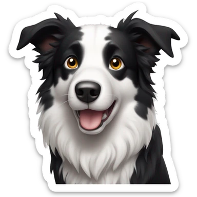 Create an image of a Border Collie with a predominantly black and white coat. He has erect ears, a white blaze on his face, and black spots on his white chest and legs. His eyes are bright and expressive. sticker