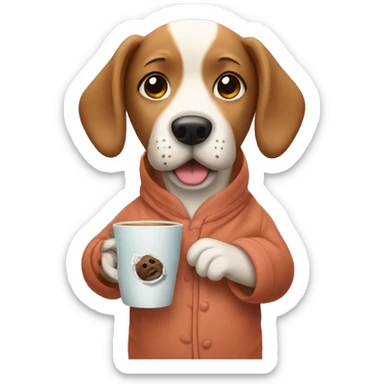 Dog drinking coffee in pijama sticker