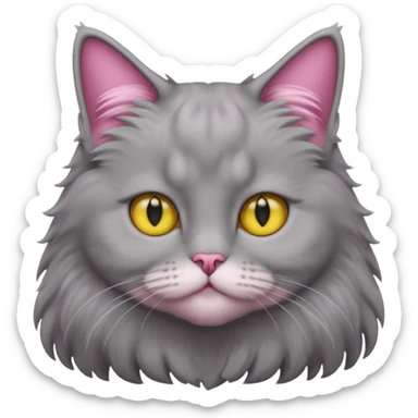 grey fluffy british long hair cat with yellow eyes straight fluffy hair rosa ears and grey rosa nose sticker