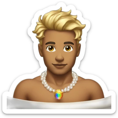 posh-muscle-boy-with-pearl-necklace-and-rainbow-unicorn-hair-in-golden-bathtub sticker