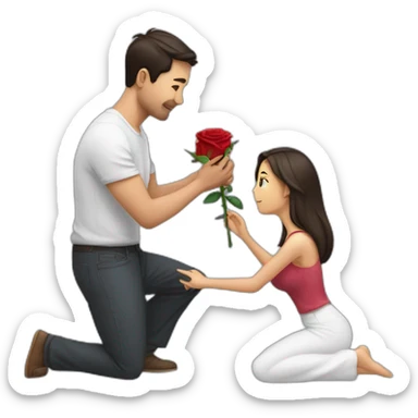 Man proposing to his girlfriend with rose in his hand and by kneeling down sticker