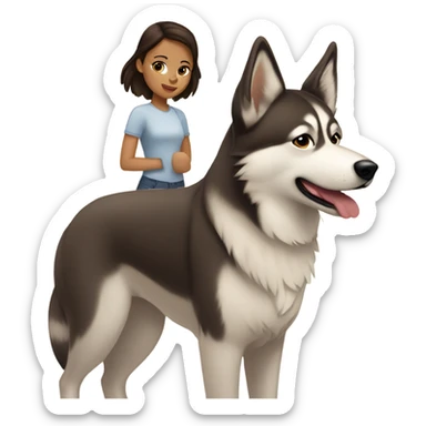 A brunette girl next to a beige  Husky sticker