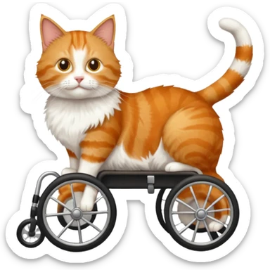 disabled orange tabby and white cat using cat wheelchair sticker