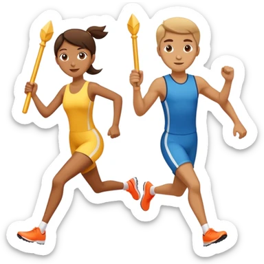 A couple in a relay race, passing a baton  sticker