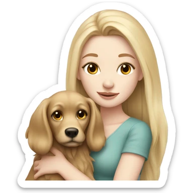 pretty woman with pale skin, very long blonde hair hugging a dog sticker