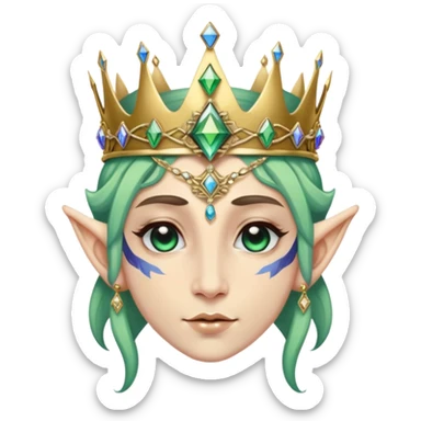 elf face wearing a bismuth mask, extremely detailed jewelry and crown sticker