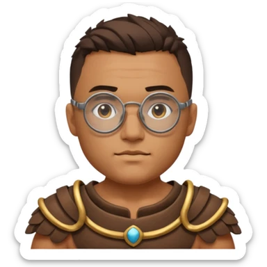 Xeko, wearing gladiator cloth, big round glassed sticker