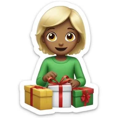 Small young child opening christmas presents  sticker