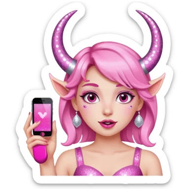 glitter pink girl naughty selfie glitter pink horns sticker