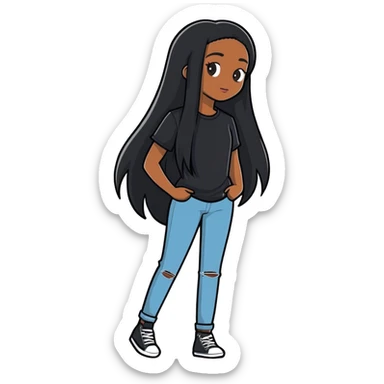 Black girl with black long straight hair wearing a black shirt  sticker