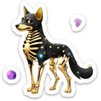 Black iridescent dog fox zombie skeleton gold mechanical nebula galaxy stars flowers fairy lights vintage sticker