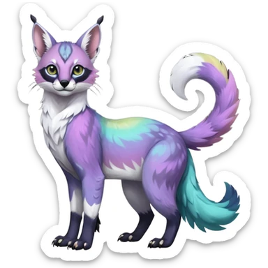 Colorful dark tropical iridescent pastel white glorious divine exotic cute cool beautiful shiny beautiful fantasy-caracal-civet-genet-sergal-vernid-Gryphon-Cacomistle-Trico-oncilla-animal-Fakémon-hybrid-fursona (full body) sticker