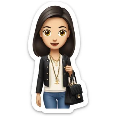 Brunette Chanel Asian Girl with Birkin bag and Chanel necklace sticker