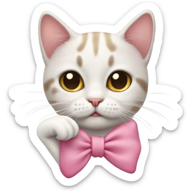 Cat with a small pink bow cutely sticking up middle finger sticker