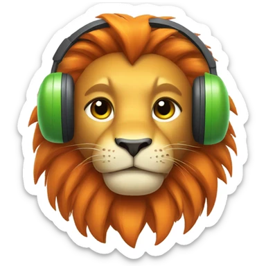Cute Lion wearing helmet and headset as call center in orange and green theme sticker