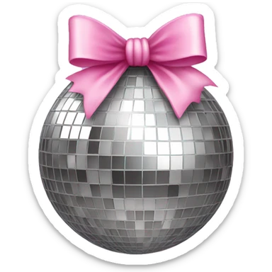 A disco ball with a pink bow on top sticker