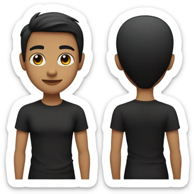 Create an emoji of a non gendered person with short black hair, medium skin tone, wearing a black t-shirt, arms crossed, and a neutral standing position sticker