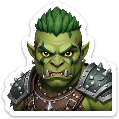 Cinematic Realistic WoW Orc Warrior Portrait, depicted with battle-scarred, rugged green skin and a powerful, muscular build that radiates primal strength. Clad in intricately detailed tribal armor accented with dark leather and iron embellishments in deep, earthy tones, his fierce eyes and determined expression exude honorable might. Rendered with lifelike texture and dramatic natural lighting, high shine, noble and formidable, capturing the essence of a legendary orc champion. sticker