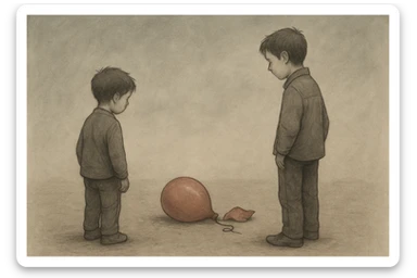 aravani bir baloni singanini tasvirla uning oldida aka uka homush turishibdi yuzlari ko'rinmasa ham bo'ladi sticker