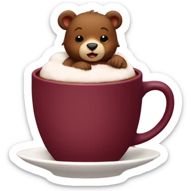 Baby bear inside of a cup of hot cocoa. Burgundy colored cup.  sticker