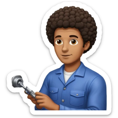 Tanned guy with short Afro working in car factory sticker