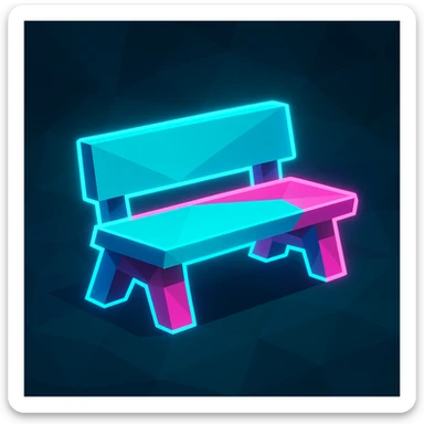 geometric bench inspired by Just Shapes and Beats, bright neon blue and pink, glowing outline, minimalistic and fun sticker