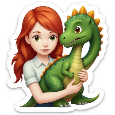 red-haired girl with a dinosaur tail and paws sticker