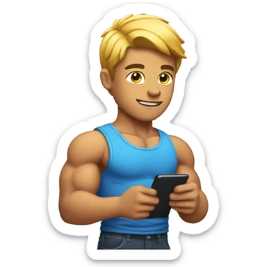 muscular boy with a smartphone sticker
