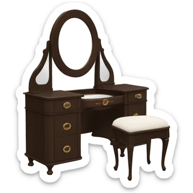 Brown elegant 1920s vintage vanity with round mirror   sticker