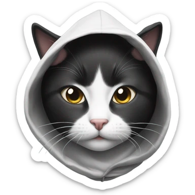 Black and white Cat wearing a hood sticker