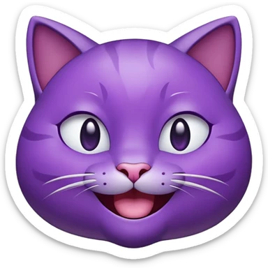 Happy gleeful purple emoji cat face with smiling closed eyes, enthusiastic, excited  sticker