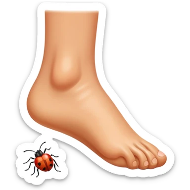 showing a cartoon human foot stepping on a small bug , slightly squished but cartoonish, no violence, playful Apple emoji style sticker