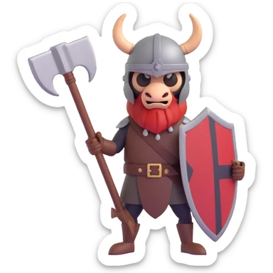 scary looking ant holding a viking axe and wearing a military helmet sticker
