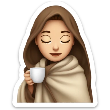 brown-haired girl inside a blanket sipping coffee eyes closed sticker