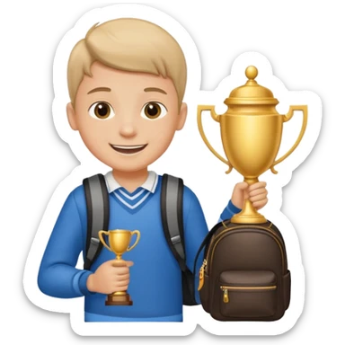emoji of a boy with a school bag win a trophey sticker