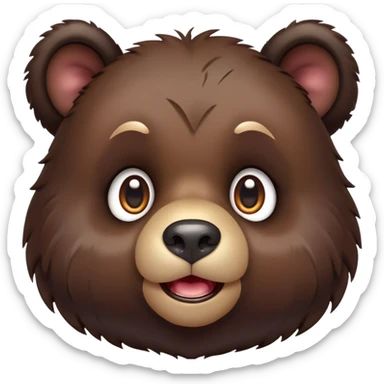 Cinematic Comical bear cub Portrait Emoji, Head tilted dramatically with an exaggeratedly amused expression, featuring a striking, glossy dark brown fur with bold fur texture, wide, expressive eyes filled with playful disbelief, Simplified yet hilariously expressive features, highly detailed, glowing with a slightly sassy glow, high shine, dramatic yet playful, stylized with an air of cheeky wilderness mischief, bright and endearing, soft glowing outline, capturing the essence of a spirited and over-the-top bear cub, so meme-worthy it feels like it could roar its way into internet fame instantly! sticker